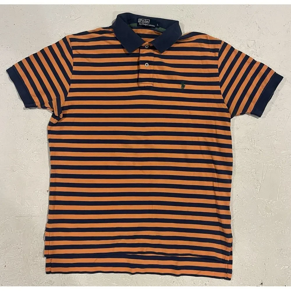 Vintage Polo Ralph Lauren Shirt Lot Mens L Striped Orange‎ Blue Preppy Casual